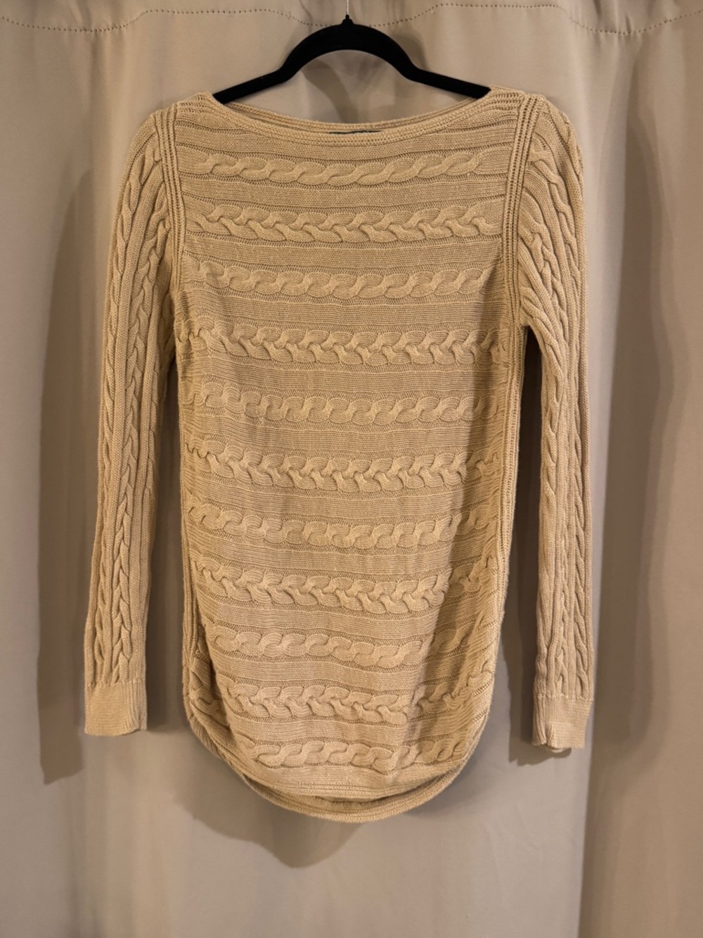 Ralph Lauren Tan  Cable-Knit Scoop Neck Sweater
